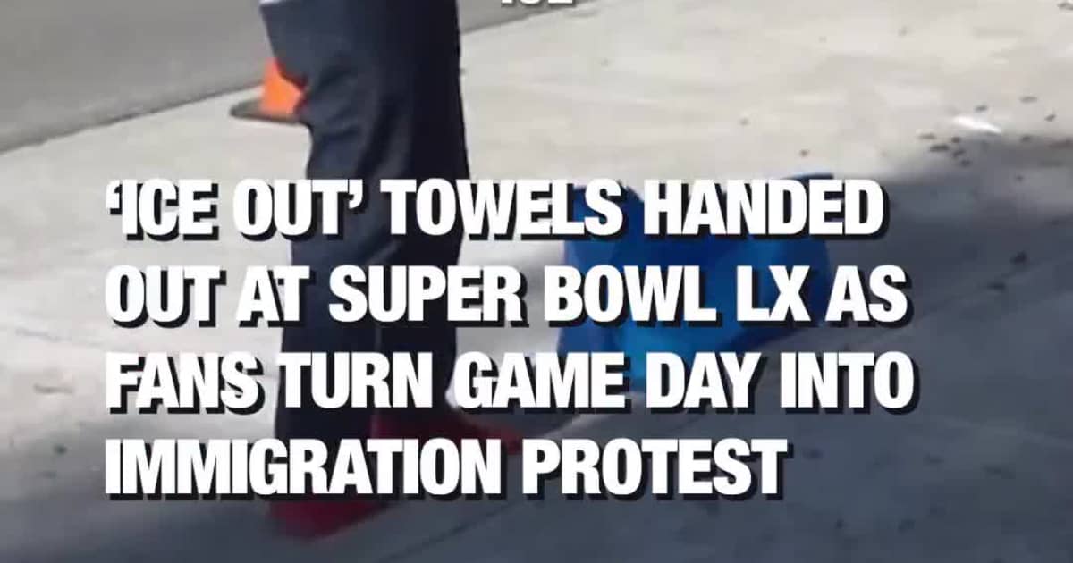 ‘ICE OUT’ Towels Handed Out at Super Bowl LX as Fans Turn Game Day Into Immigration Protest