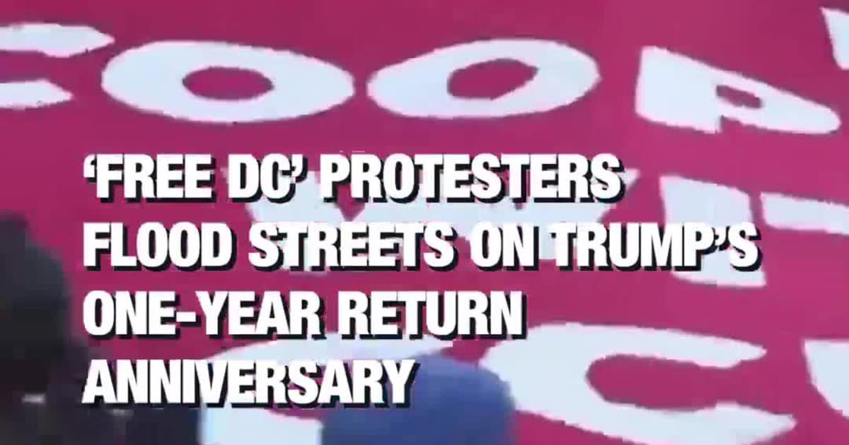 ‘Free DC’ Protesters Flood Streets on Trump’s One-Year Return Anniversary