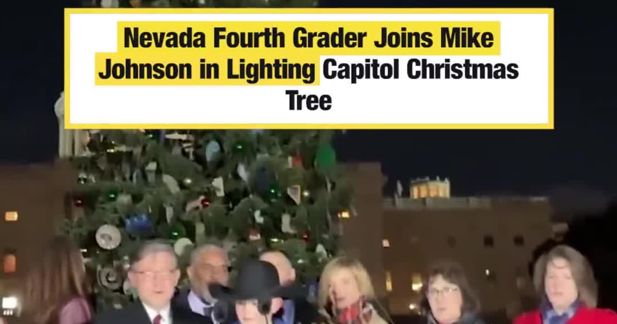 Nevada Fourth Grader Joins Mike Johnson in Lighting Capitol Christmas TreeCredit: Senator Cortez Masto via Storyful