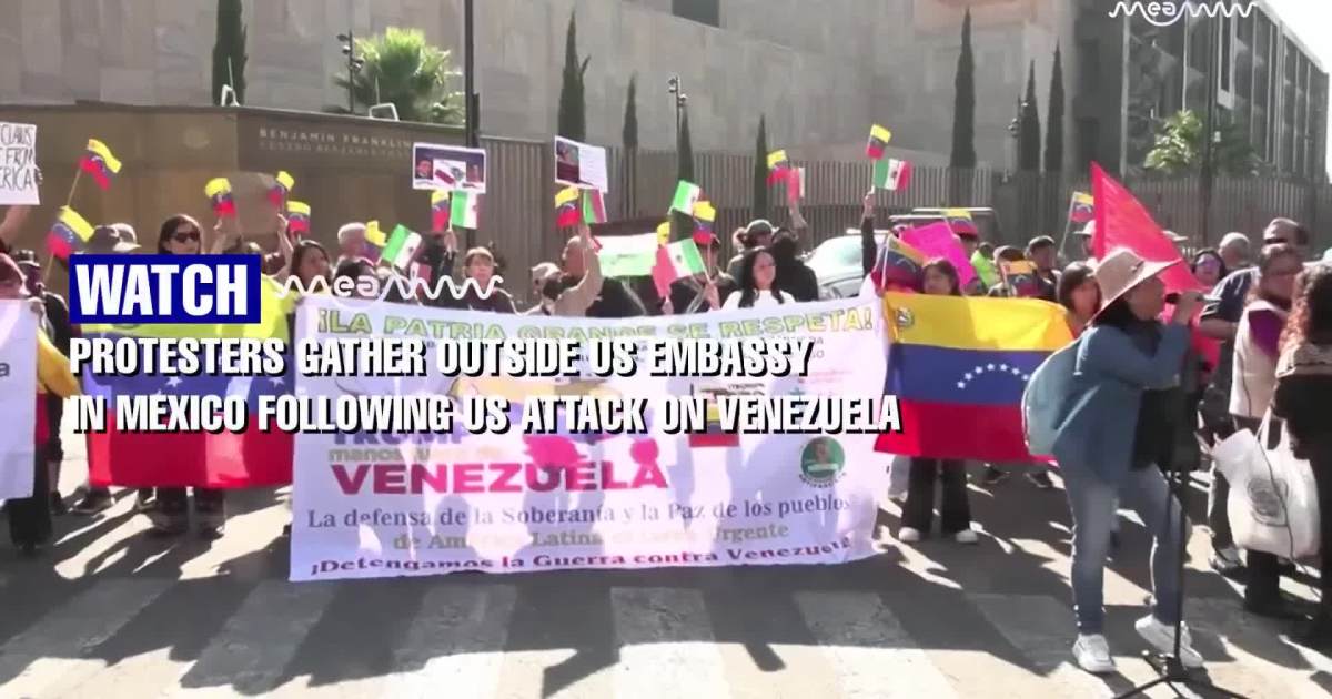 Protesters Gather Outside US Embassy In Mexico Following US Attack On Venezuela