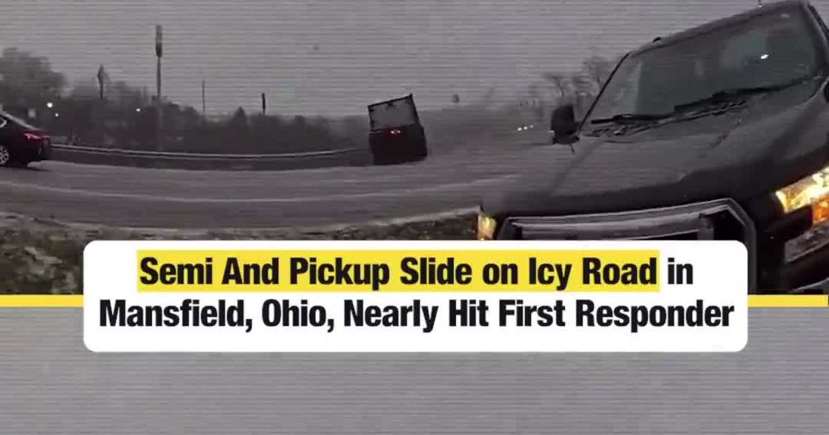 Semi, Pickup Slide on Icy Road in Mansfield, Ohio, Nearly Hit First Responder