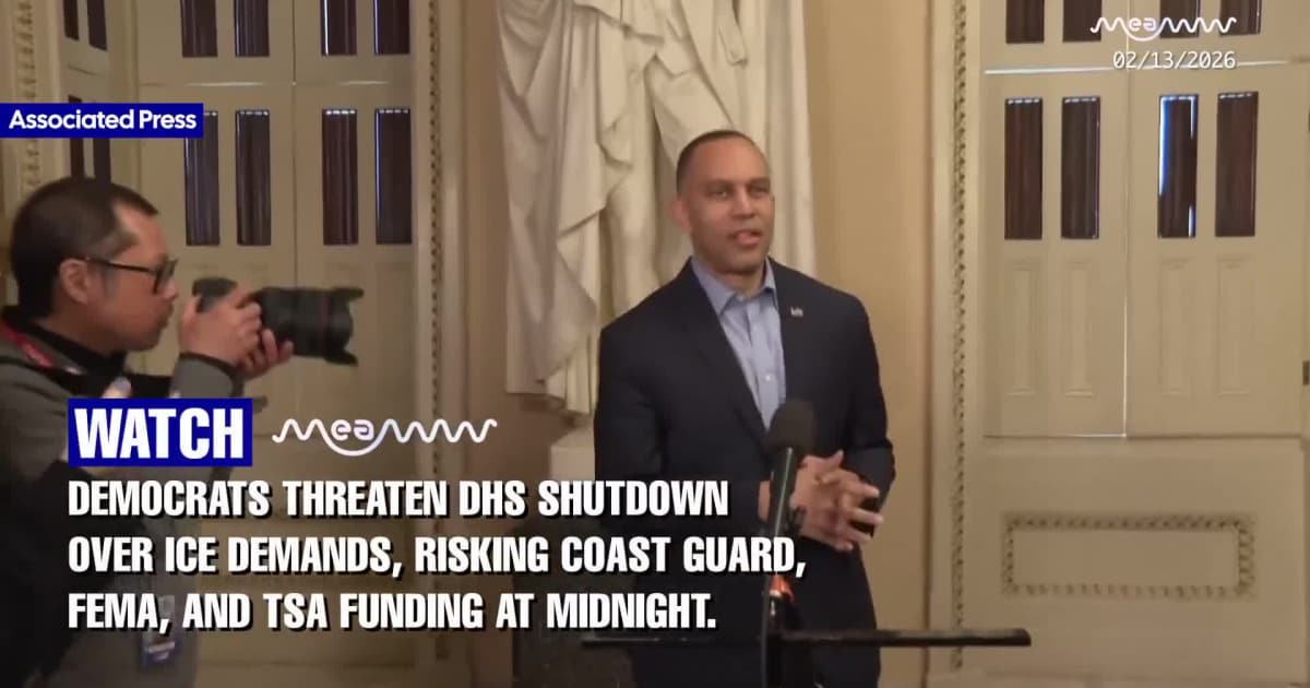 Democrats threaten DHS shutdown over ICE demands, risking Coast Guard, FEMA, and TSA funding at midnight.