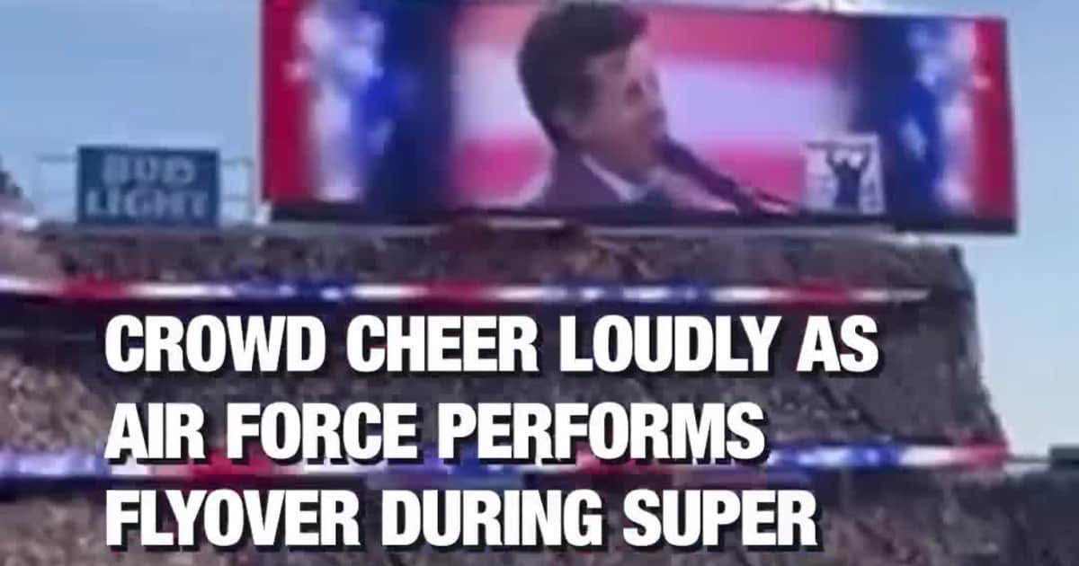 Crowd Cheer Loudly as Air Force Performs Flyover During Super Bowl National Anthem