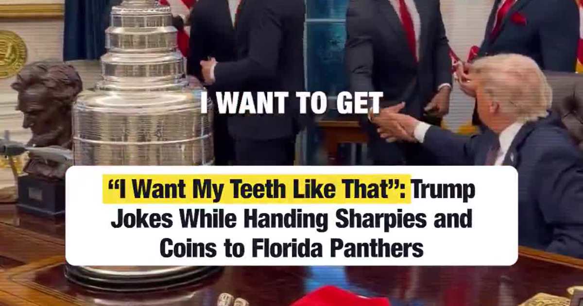 “I Want My Teeth Like That”: Trump Jokes While Handing Sharpies and Coins to Florida Panthers