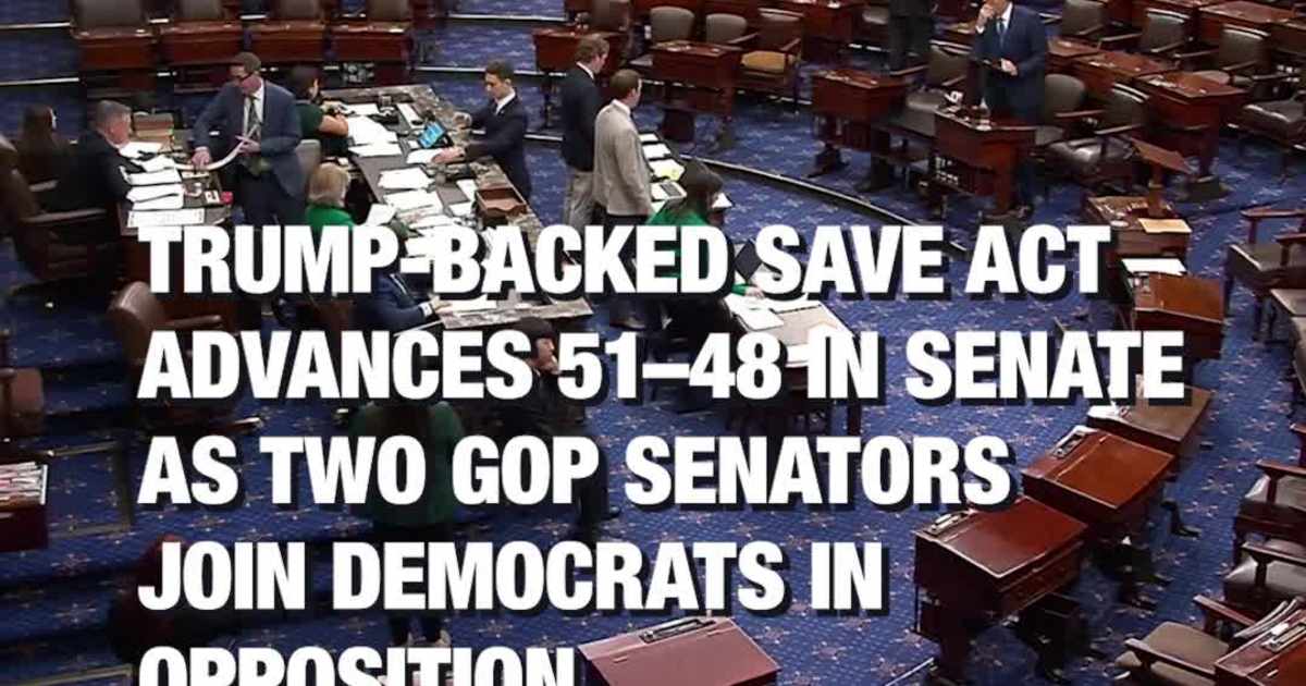 Trump-Backed SAVE Act Advances 51–48 in Senate as Two GOP Senators Join Democrats in Opposition