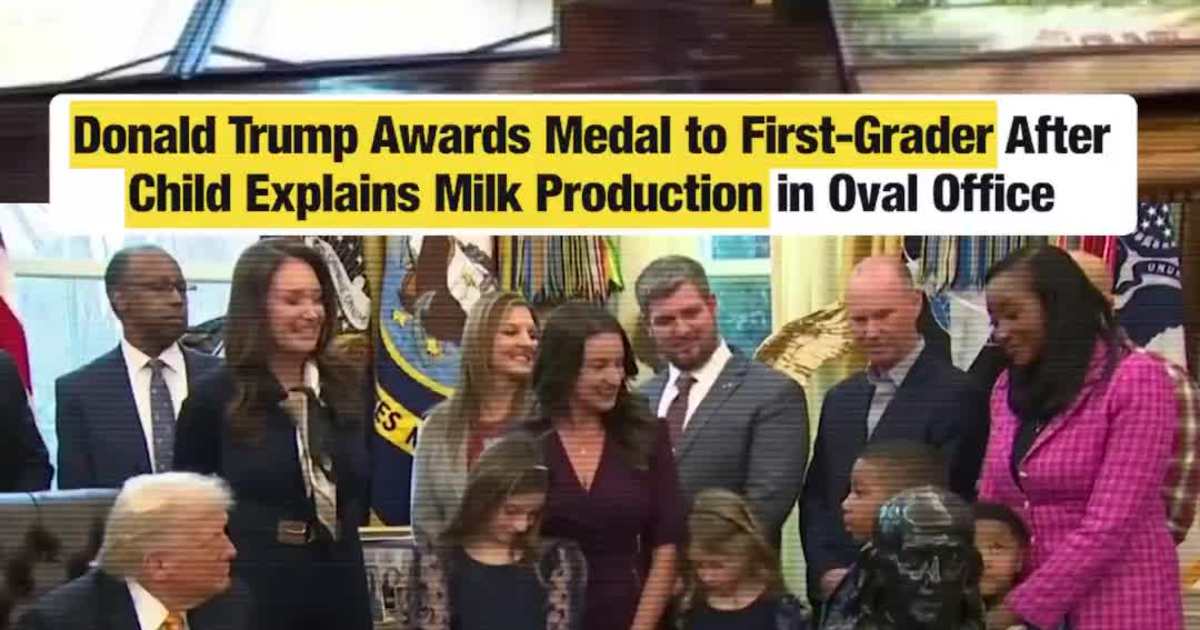 Donald Trump Awards Medal to First-Grader After Child Explains Milk Production in Oval Office