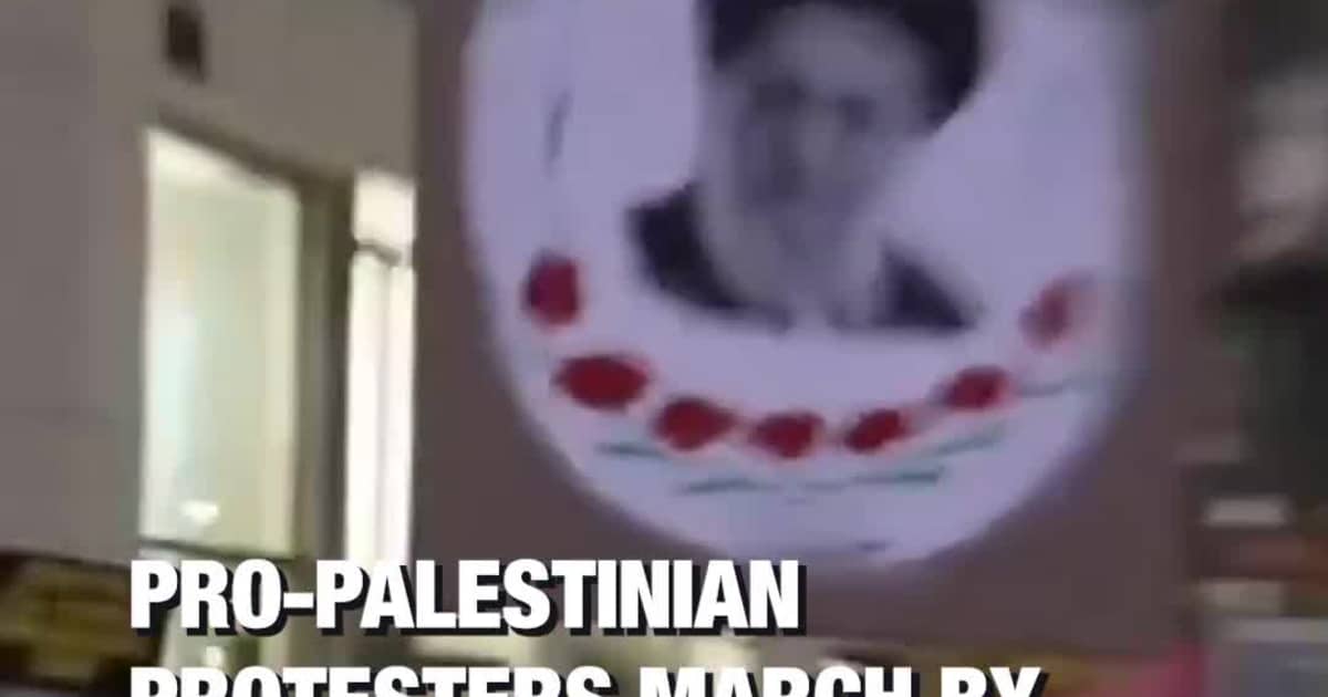 Pro-Palestinian Protesters March by Trump Tower with “Globalize the Intifada” Sign and Khamenei Portrait