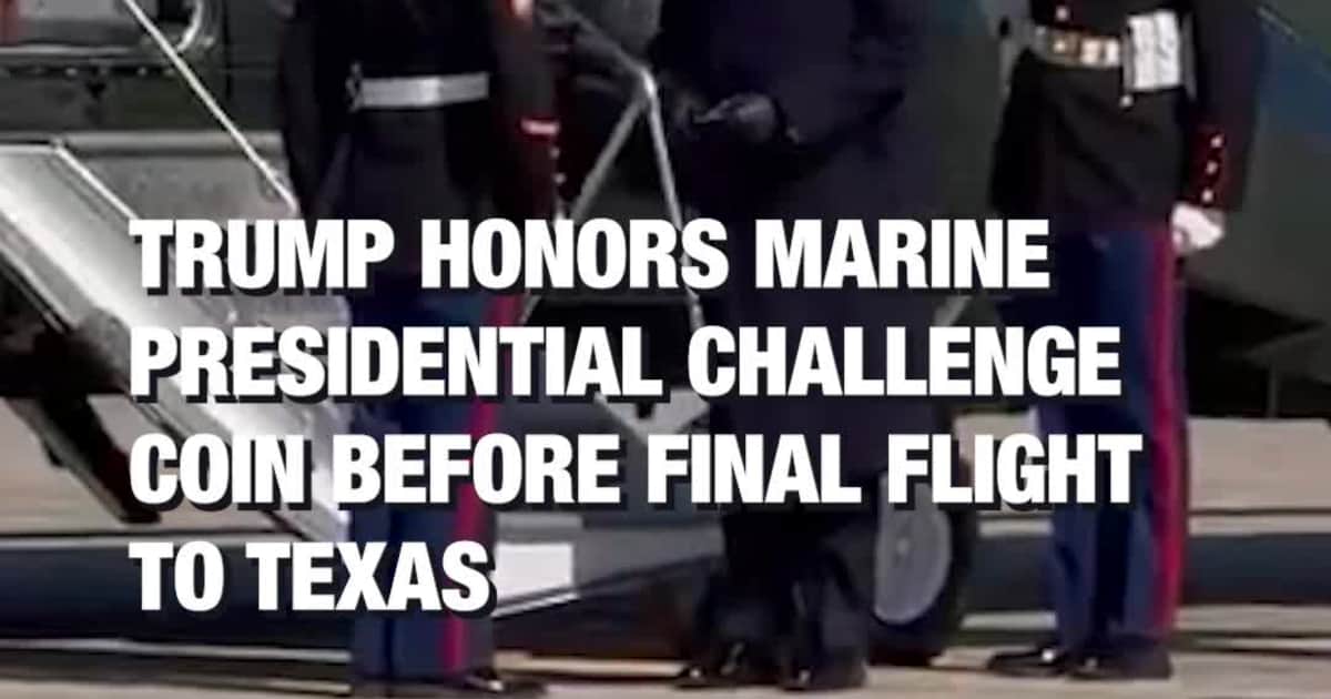Trump Honors Marine Presidential Challenge Coin Before Final Flight to Texas