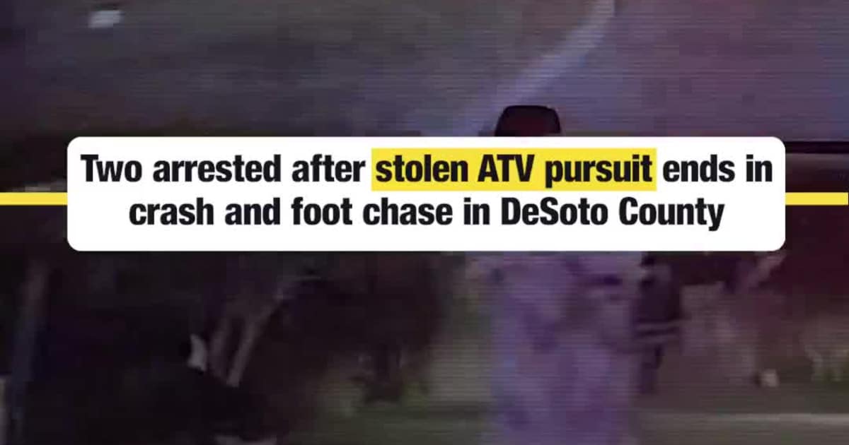 Two Arrested After Stolen ATV Chase Ends in Crash, Foot Pursuit in DeSoto County
