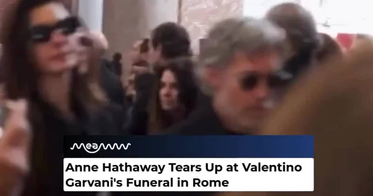 Anne Hathaway Seen Tearing Up in Valentino's Funeral