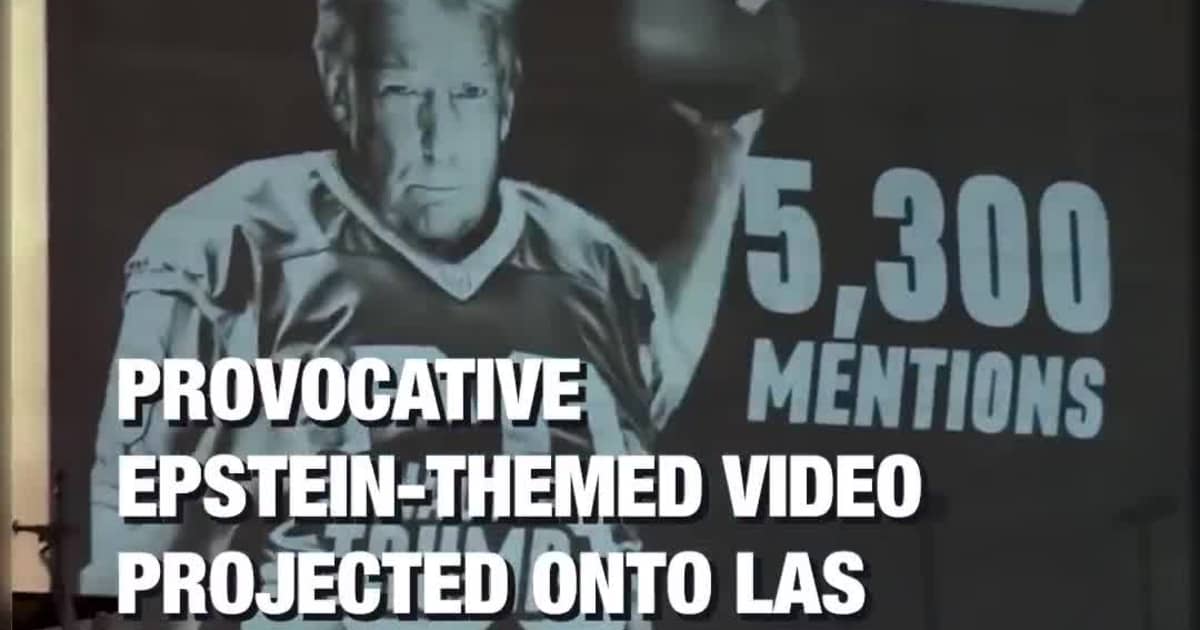 Provocative Epstein-Themed Video Projected Onto Las Vegas Building Before Super Bowl